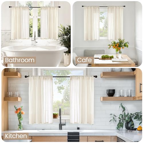 Linen Cafe Curtains 30X30 Inch Length Semi Sheer Drapes (Light Beige / 30"W x 30"L (Pack of 2))