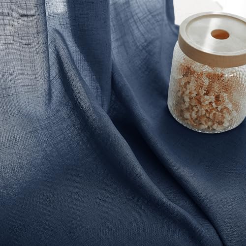 Navy Blue Curtains 92 inch Length for Bedroom Back Tab Light Filtering Semi Sheer Blue Living Room Curtains Linen Cotton Textured Indigo Blue Drapery Panel Modern Farmhouse Aesthetic Decor Dark Blue (Navy Blue / 52"W x 92"L (Pack of 2))
