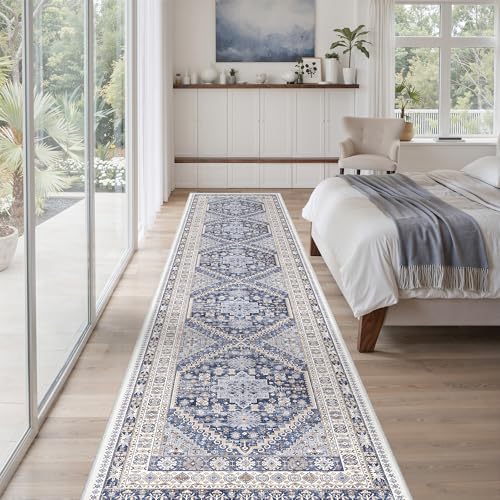 2'6 x 12' Runner Rug Non Slip (Blue/Beige / 2'6" x 12' (Runner))