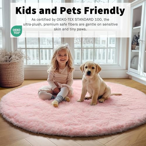 Light Pink Round Area Rugs 6ft for Bedroom Living Room (Light Pink / 6' (Round))