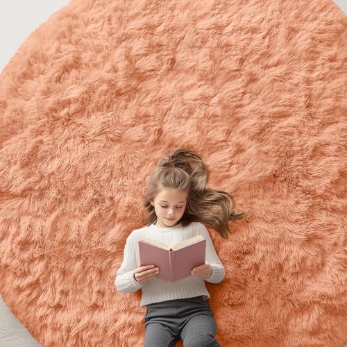 Muted Orange Round Rugs for Bedroom (8 Ft Round / Muted Orange)