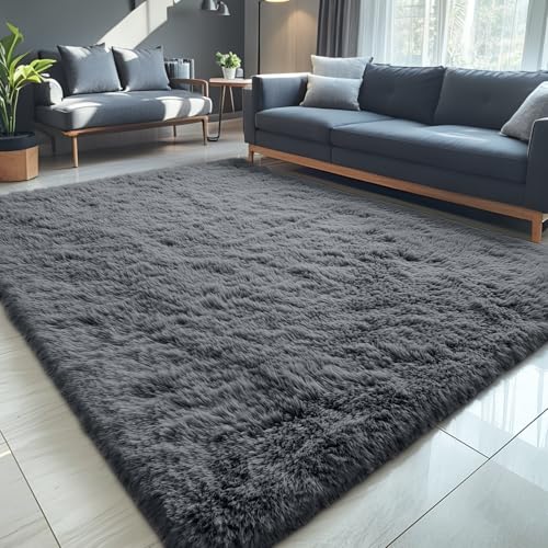 5x8 Machine Washable Large Area Rugs for Living Room (5x8 Ft / Grey)