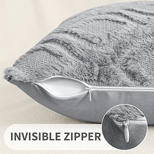 Faux Fur Plush Soft Grey Throw Pillow Covers 24x24 Set of 2 (24" x 24" (Pack of 2) / Grey)