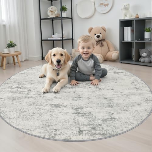 Round Area Rug Living Room (Grey White / 5' (Round))