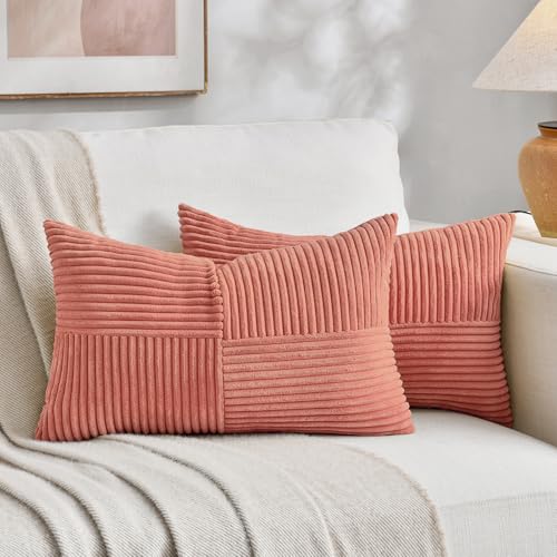 2 Packs Coral Lumbar Decorative Throw Pillow Covers 16x28 Inch for Living Room Couch (Coral / 28" x 16" (Pack of 2))