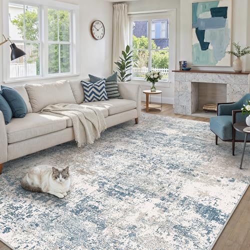 Blue Area Rug 8x10 Modern Abstract (Abstract Blue / 8' x 10' (Rectangular))