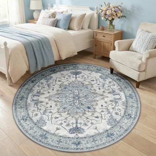 Washable Area Rug (Blue/White/Gray / 5' (Round))
