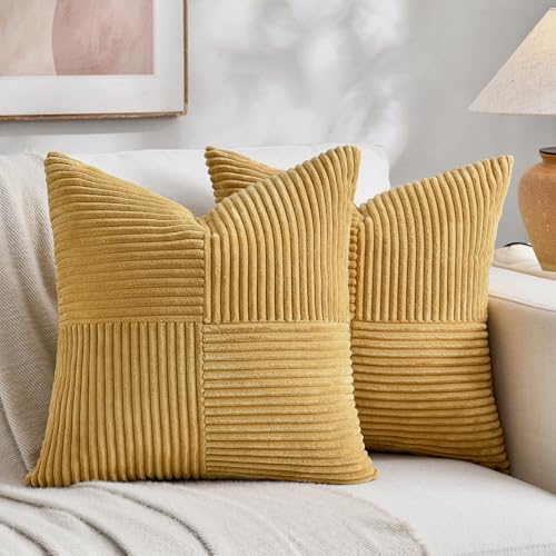 2 Packs Mustard Yellow Samll Decorative Throw Pillow Covers 14x14 Inch with for Couch Bed Sofa (Mustard Yellow / 14" x 14" (Pack of 2))
