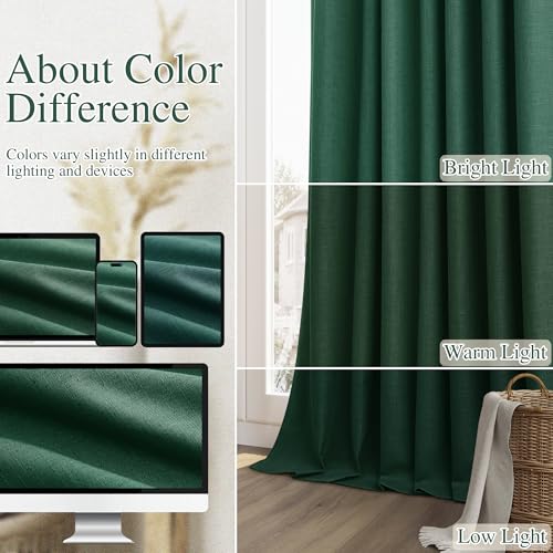 Dark Green 100% Blackout Linen Curtains 84 Inch Length 2 Panels Set for Living Room Back Tab Thermal Insulated Black Out Drapes Room Darkening Farmhouse Style for Bedroom Curtains 52x84 (Dark Green / 52"W x 84"L (Pack of 2))