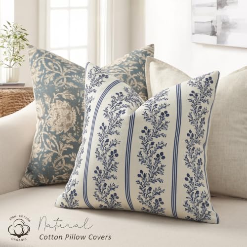 Vintage Throw Pillow Covers 24x24 Set of 2 (Indigo Blue / 24" x 24" (Pack of 2))