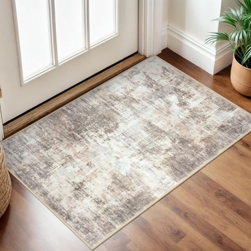 Small Abstract Area Rug 2x3 Ft Entryway Rugs Washable Door Mat Indoor Entrance (Gold/Yellow/Brown/Beige/White / 2' x 3' (Rectangular))
