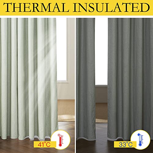 Sage Green Linen Blackout Curtains for Night Shift (42"W x 45"L (Pack of 2) / Sage Green)