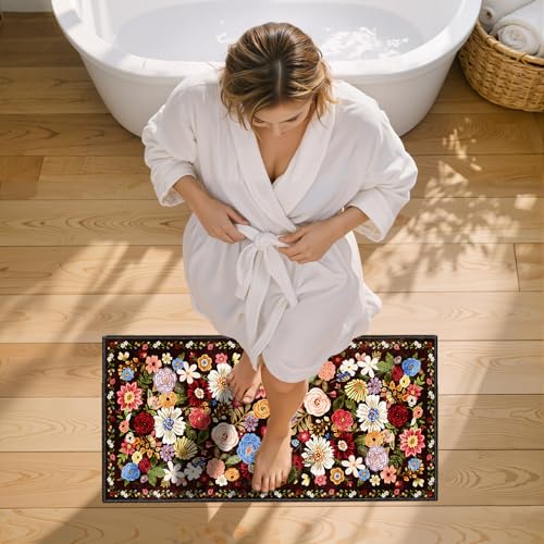 Black Brown Floral Hallway Runner Rug 2x4 for Bedroom Kitchen (Espresso / 2' x 4' (Rectangular))