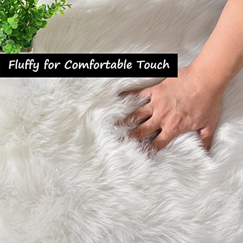 White Fluffy Fur Rug 4x6 Faux Sheepskin Fuzzy Shag White Rug for Bedroom Living Room Plush Washable Area Rug Rectangle (4' x 6' (Rectangular) / White)