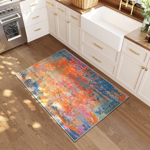 Entrance Rugs Indoor 2x3 Colorful Entry Rug Washable Abstract Rainbow Small Area Rug Non (Rainbow / 2' x 3' (Rectangular))