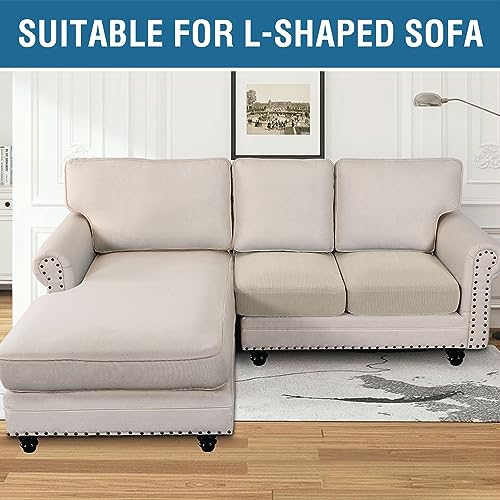 Super Stretch Individual Seat Sofa Covers Couch Slipcover Sets Thick Jacquard Textured Twill Fabric (Natural / 2 Cushion Loveseat)