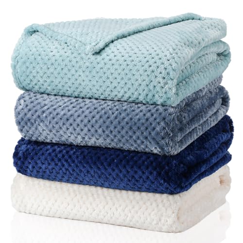 4 Pcs Fleece Throw Blanket (Gradient Blue)