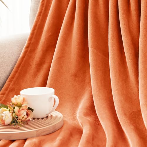 Soft Fleece Blanket King Size for Bed (Burnt Orange / King (104" x 90"))