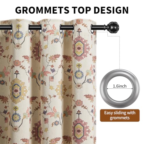 Boho Floral 100% Grommet Blackout Curtains 84 Inch 2 Panels (Colorful / 52"W x 84"L (Pack of 2))