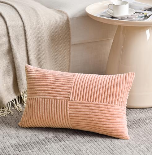 2 Packs Peach Lumbar Decorative Throw Pillow Covers 12x20 Inch for Living Room Couch Bed Sofa (Peach / 20" x 12" (Pack of 2))
