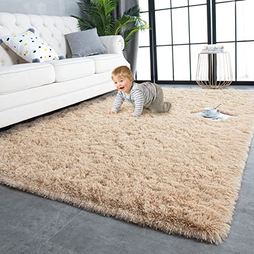 Super Soft Shaggy Rugs Fluffy Carpets 9x12 Feet (9' x 12' (Rectangular) / Light Tan)