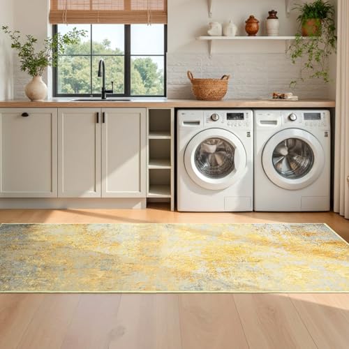 2x6 Rug Runners for Hallways Kitchen Runner Rug Non Slip Washable Long Runner Rugs with Rubber Backing Soft Abstract Carpet Runner for Hallways (Orange, Silver & Gray / 2' x 6' (Runner))