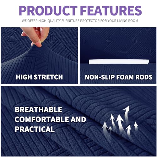 Super Stretch Loveseat Covers (- Navy Blue / Medium (57"-70"))