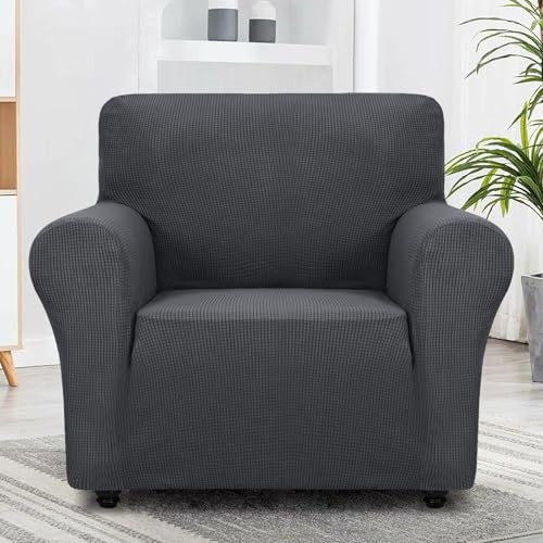 Super Stretch Chair Slipcover Universal Sofa Chair Covers for Living Room Dogs Pet Furniture Protector Spandex Armchair Slipcovers with Anti Slip Foam Sticks (Dark Grey / Small (30"-47"))