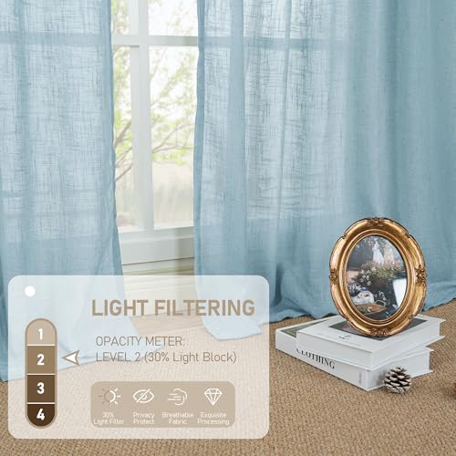 102 Inches Long Linen Curtains for Living Room Bedroom 2 Panels (Stone Blue / 52"W x 102"L (Pack of 2))