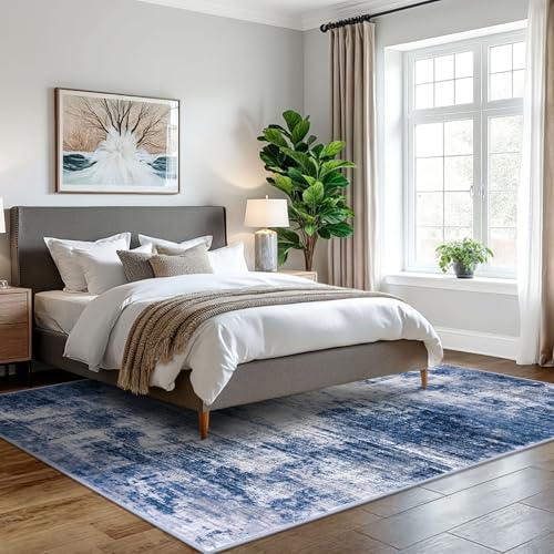 Abstract Area Rugs 5x7 Ft Washable Rugs for Living Room (Navy/Grey/White / 5' x 7' (Rectangular))