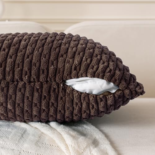 Set of 4 Dark Brown Decorative Throw Pillow Covers 16x16 Inch Corduroy Pillow Covers for Bed Couch Sofa Living Room Soft Square Cushion Cases (Dark Brown / 16" x 16" (Pack of 4))