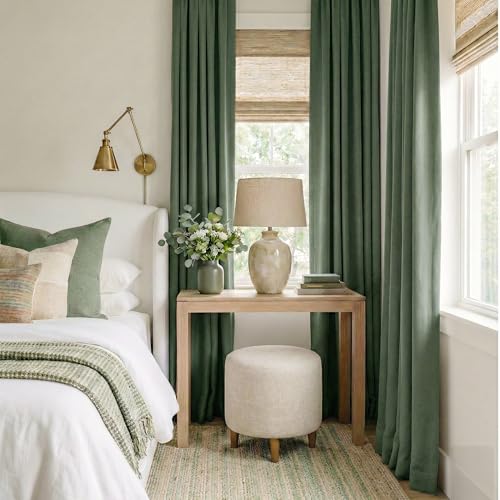 Forest Green 100% Blackout Linen Curtains 96 Length 52 Width (Forest Green / 52"W x 96"L (Pack of 2))