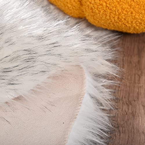 White and Grey Area Rugs 9x12 Living Room Large Washable Faux Fur Rugs for Bedroom Nursery Shaggy Sheepskin Fur Rectangle Rug (9' x 12' (Rectangular) / White With Grey Tips)