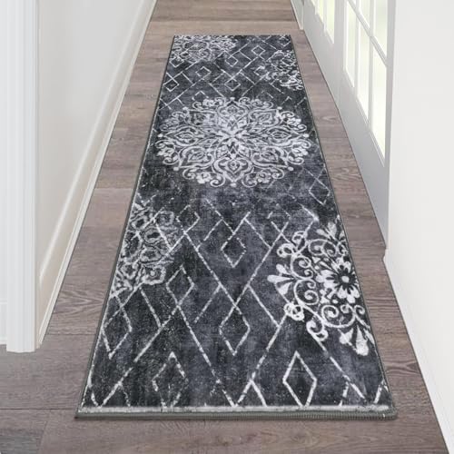 HEBE Hallway Runner Rug 2'x6' (Black/Grey / 2' x 6' (Rectangular))