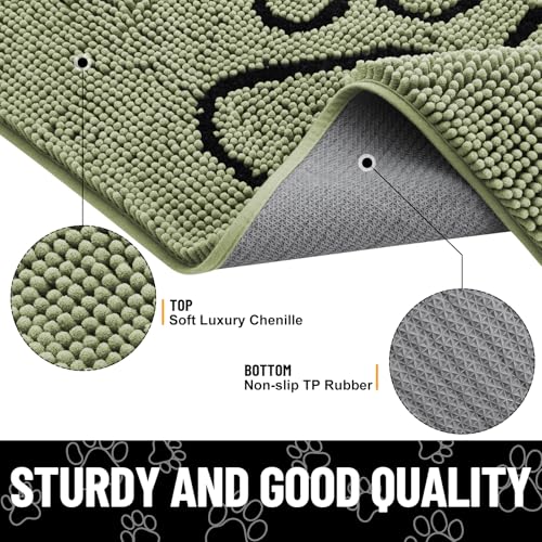 Dog Door Mat for Muddy Paws (30"X20" / Sage Green and Black)