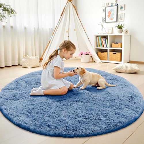 Blue Round Rugs for Bedroom (8 Ft Round / Blue)