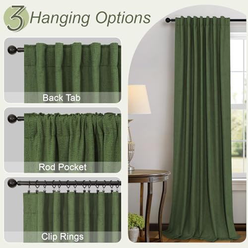Olive Green Blackout Curtains 84 Inches Long 2 Panels Linen Boho Black Out Dark Green Forest Curtains for Living Room Bedroom Windows Darkening Insulated Thermal Drapes 84 Length Christmas Decorations (Olive Green / 52"W x 84"L (Pack of 2))
