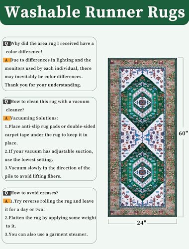 2x5 Washable Non Slip Boho Runner Rug for Hallway (Green White/Multi / 2' x 5' (Runner))