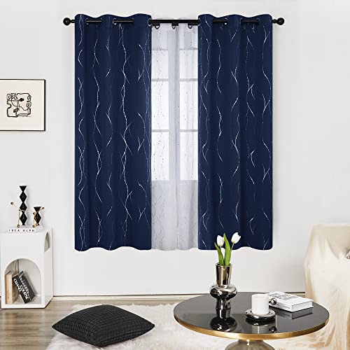 Living Room Curtains 72 Inches Long (Navy Blue/Wave Dots / 38"W x 72"L (Pack of 2))