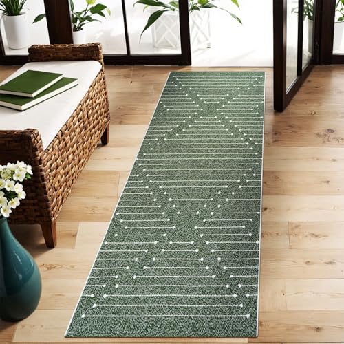 2x6 Green Entryway Runner Rug (Dark Green & White / 2' x 6' (Runner))