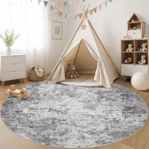 8ft Round Area Rug Living Room Rugs (Grey / 8' (Round))