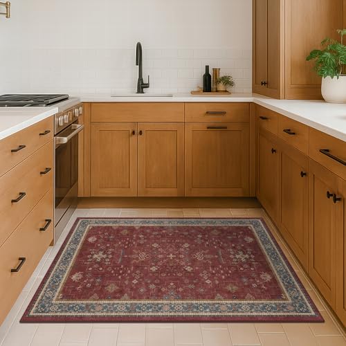 Washable 3x5 Entry Way Rugs Indoor (3' x 5' (Rectangular) / Burgundy)