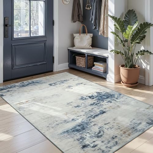 4x6 Washable Non Slip Abstract Area Rugs for Bedroom Living Room (Blue / White / 4' x 6' (Rectangular))
