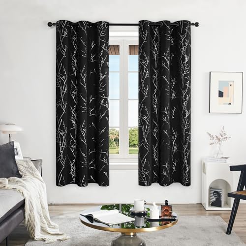 Living Room Curtains 72 Inches Long (Black/Tree Branch / 42"W x 72"L (Pack of 2))