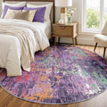 Washable Round 6ft Area Rug for Living Room Purple Multi (Purple/Orange/Teal/Green/Red / 6' (Round))
