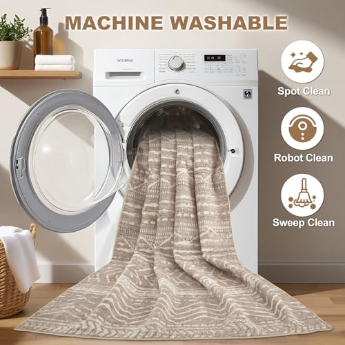 Boho 2x6 Runner Rug Machine Washable Rugs Non Slip Dark Brown (Dark Brown / 2' X 6' (Runner))