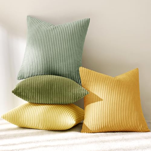 Soft Corduroy Decorative Throw Pillow Covers Yellow Green 18x18 (18" x 18" (Pack of 4) / Orange Yellow)
