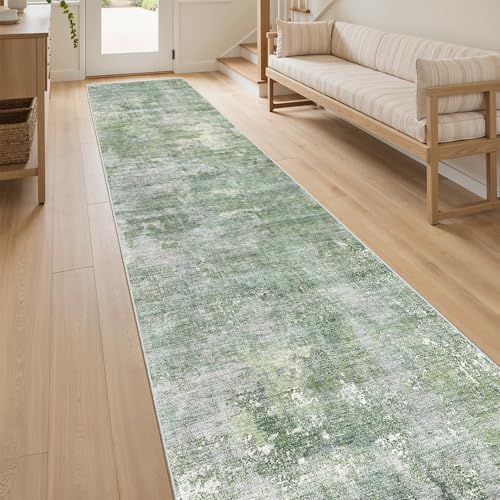 Abstract Runner Rug 2x12 Hallway Kitchen Runners Green (Green/Ivory / 2' x 12' (Runner))