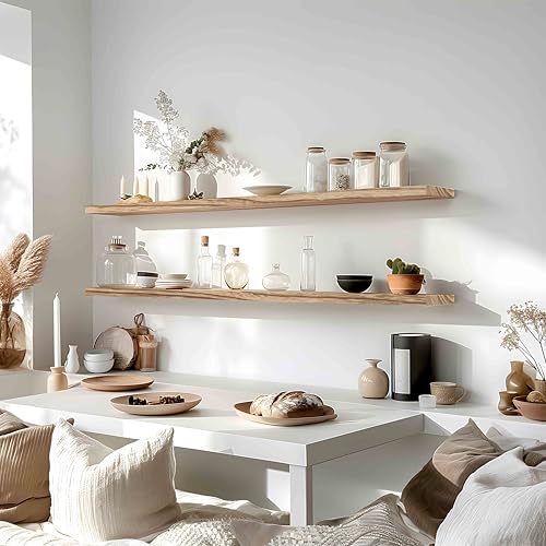 48 Inch Floating Shelves for Wall Rustic Light Wood Wall Shelves for Bedroom Set of 4 (48 inch / Rustic Light)