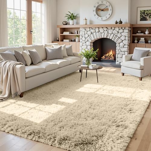 5x7 Fluffy Shag Area Rugs for Living Room Bedroom (Beige / 5' x 7' (Rectangular))